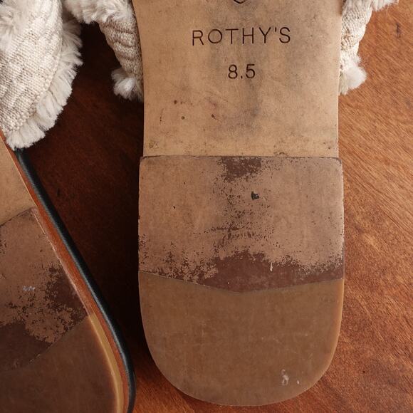 Rothy's Sandals Womens SZ 8.5 BLK White Sea Shell Fringe Slip On Slide Flat Shoe - Picture 8 of 10